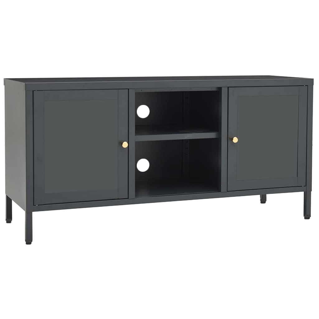 Meuble TV Anthracite 105x35x52 cm Acier et verre - XIOS