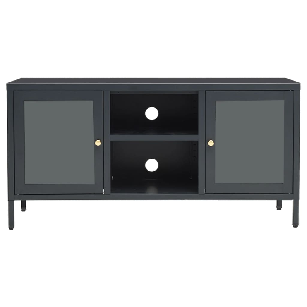 Meuble TV Anthracite 105x35x52 cm Acier et verre - XIOS