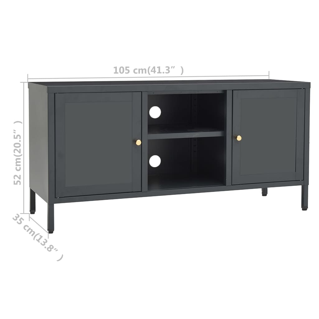 Meuble TV Anthracite 105x35x52 cm Acier et verre - XIOS