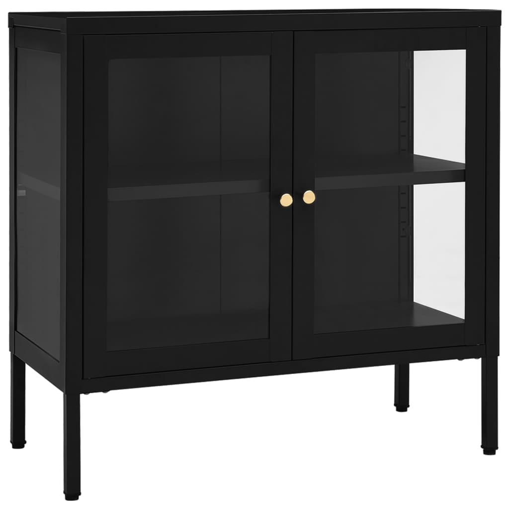 Buffet Noir 70x35x70 cm Acier et verre - XIOS