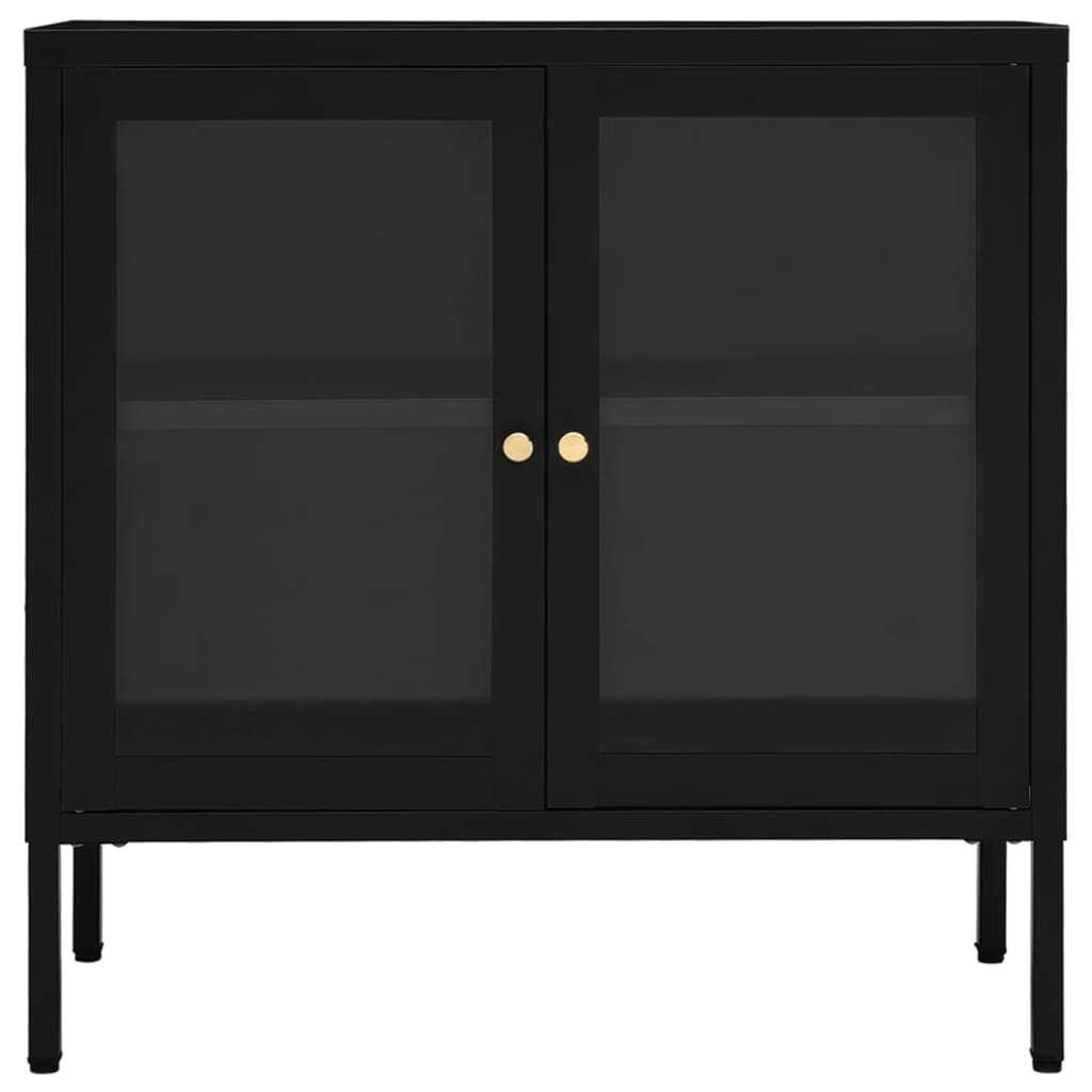 Buffet Noir 70x35x70 cm Acier et verre - XIOS
