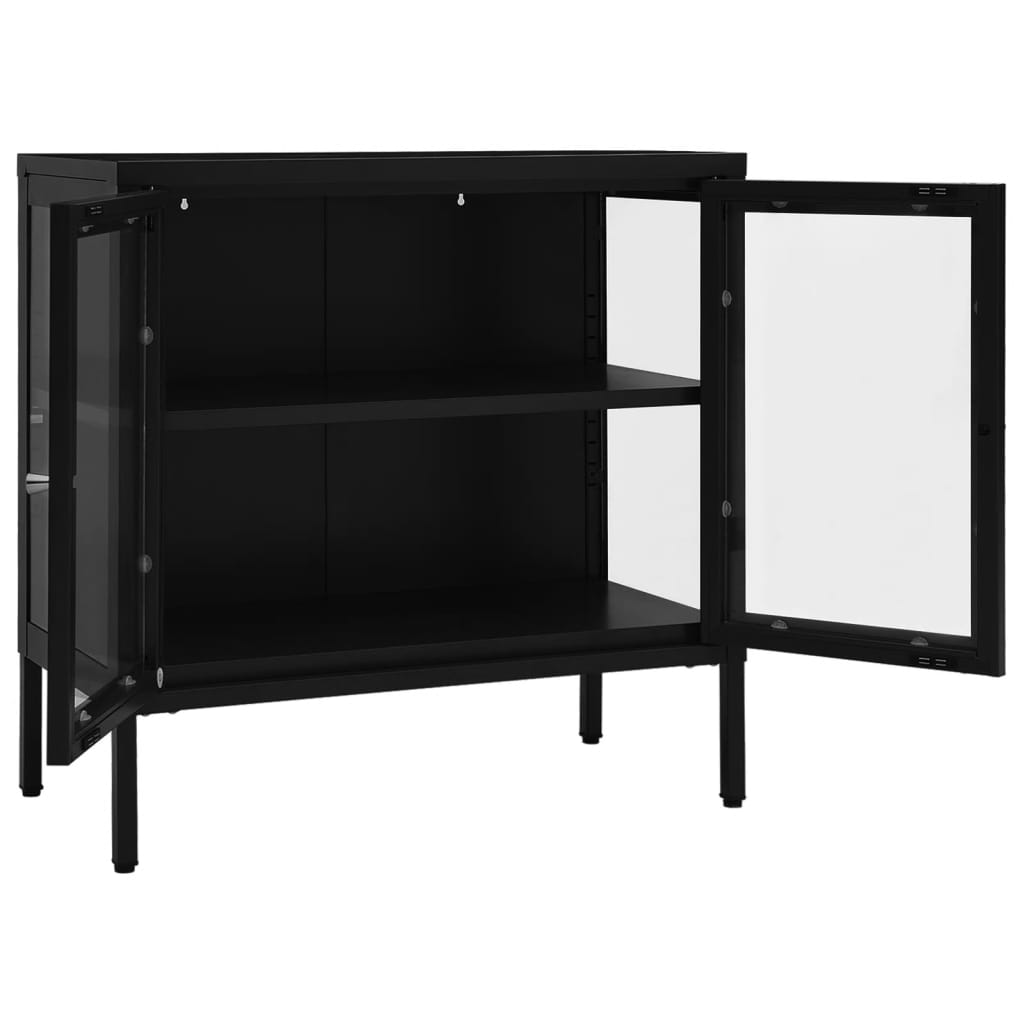 Buffet Noir 70x35x70 cm Acier et verre - XIOS