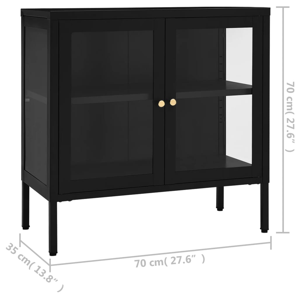 Buffet Noir 70x35x70 cm Acier et verre - XIOS
