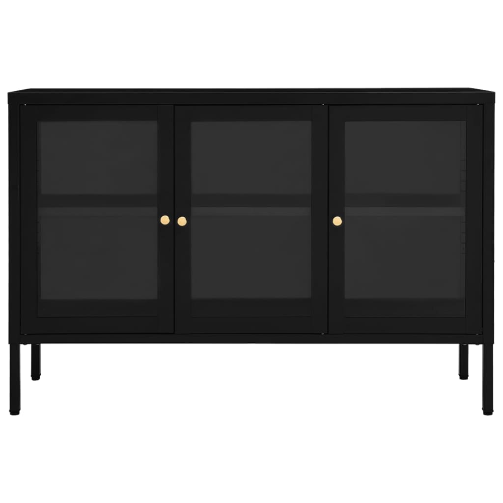 Buffet Noir 105x35x70 cm Acier et verre - XIOS