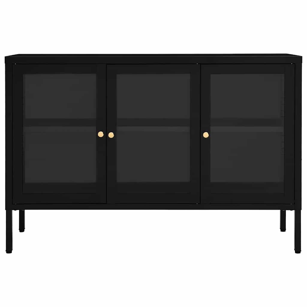 Buffet Noir 105x35x70 cm Acier et verre - XIOS