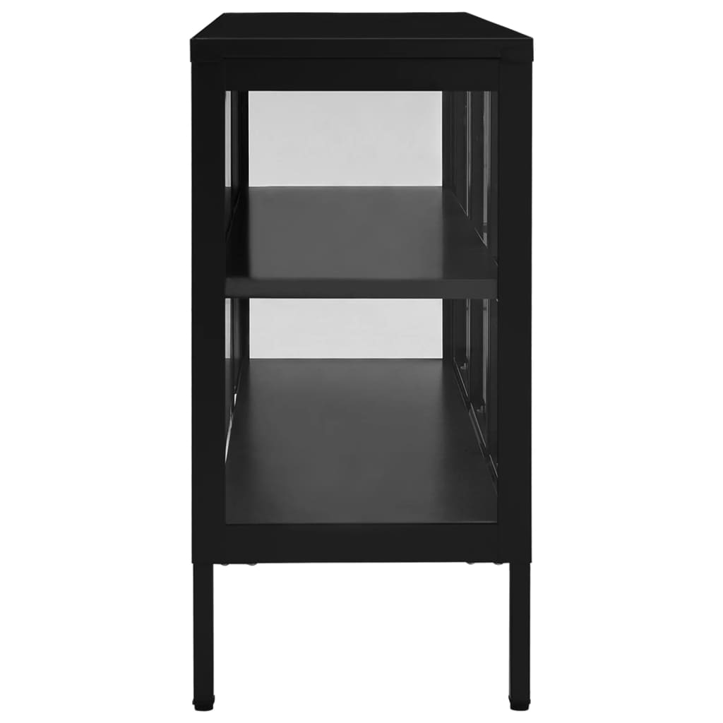 Buffet Noir 105x35x70 cm Acier et verre - XIOS