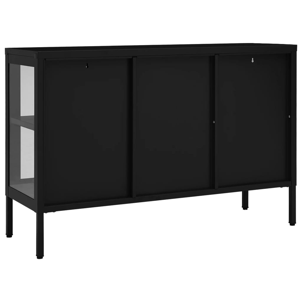 Buffet Noir 105x35x70 cm Acier et verre - XIOS