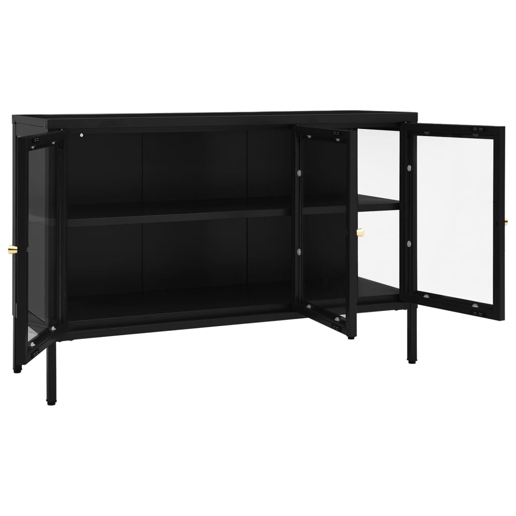 Buffet Noir 105x35x70 cm Acier et verre - XIOS