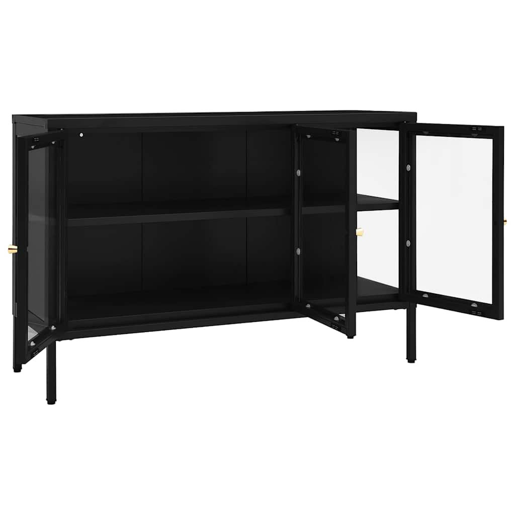 Buffet Noir 105x35x70 cm Acier et verre - XIOS