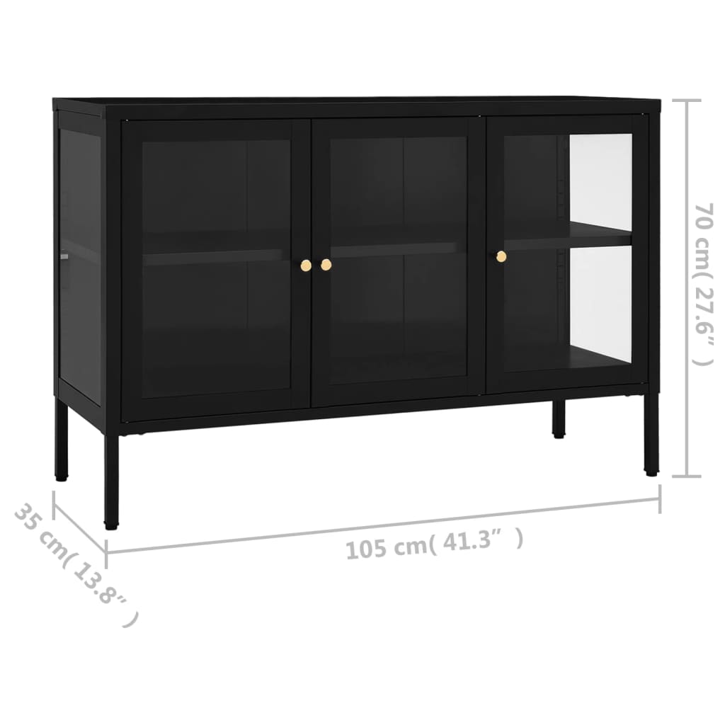 Buffet Noir 105x35x70 cm Acier et verre - XIOS