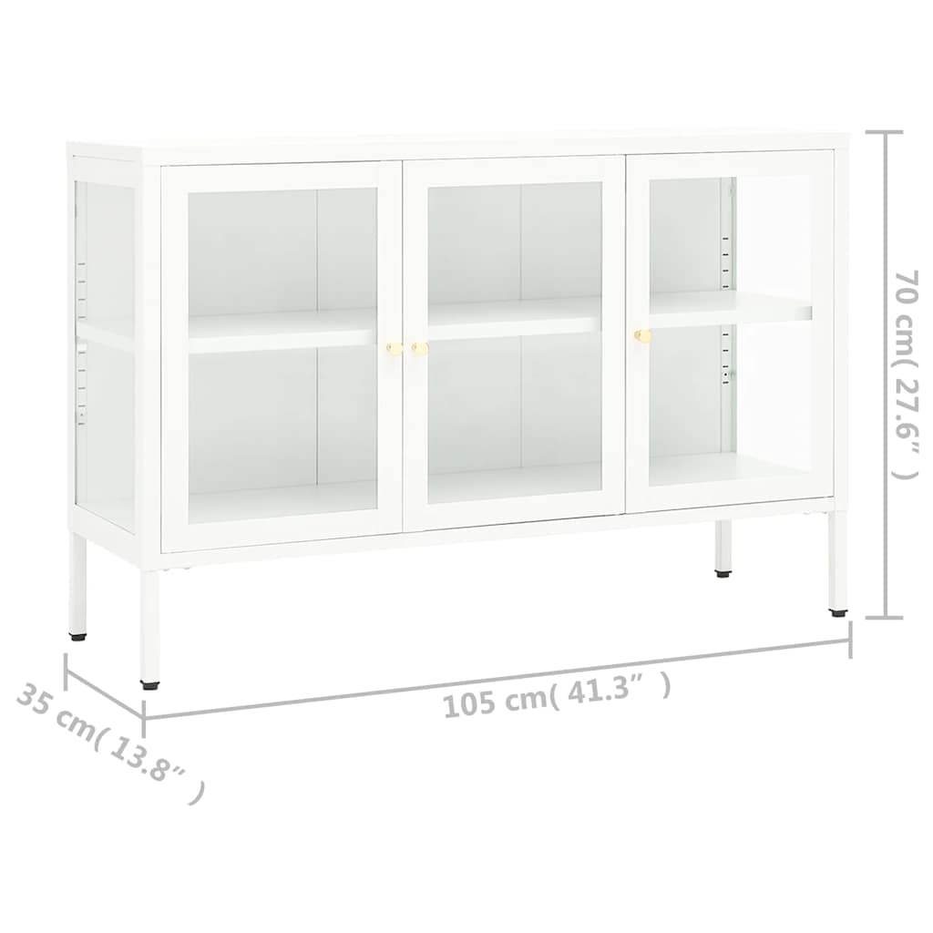 Buffet Blanc 105x35x70 cm Acier et verre - XIOS