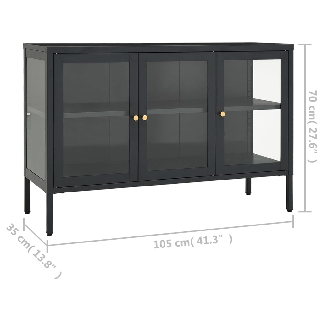 Buffet Anthracite 105x35x70 cm Acier et verre - XIOS