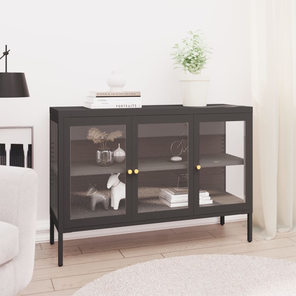 Buffet Anthracite 105x35x70 cm Acier et verre - XIOS