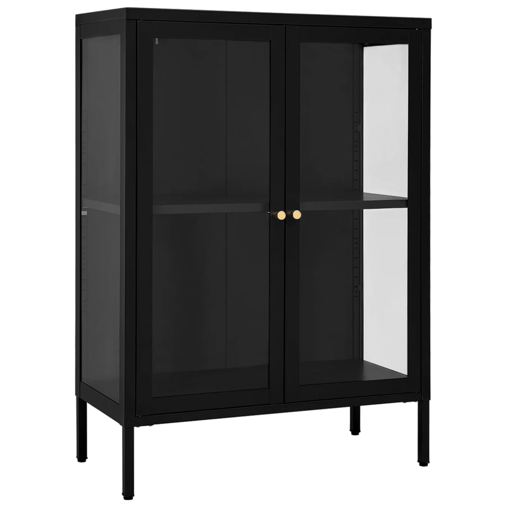 Buffet Noir 75x35x105 cm Acier et verre - XIOS