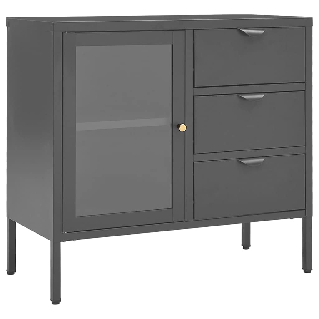 Buffet Anthracite 75x35x70 cm Acier et verre trempé - XIOS