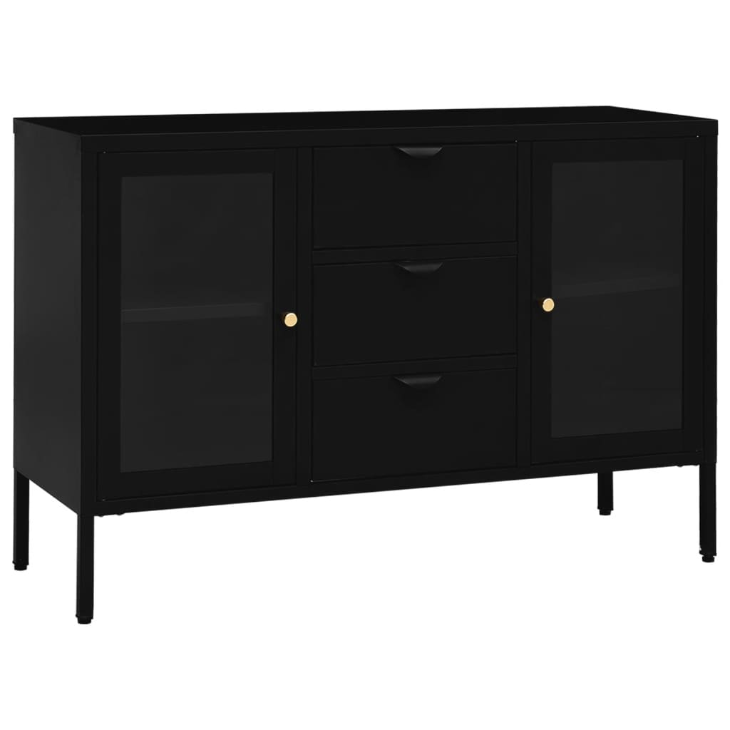 Buffet Noir 105x35x70 cm Acier et verre trempé - XIOS