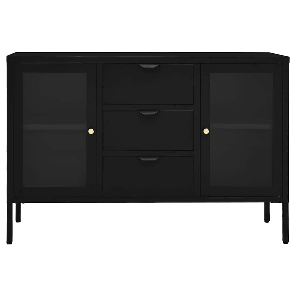 Buffet Noir 105x35x70 cm Acier et verre trempé - XIOS