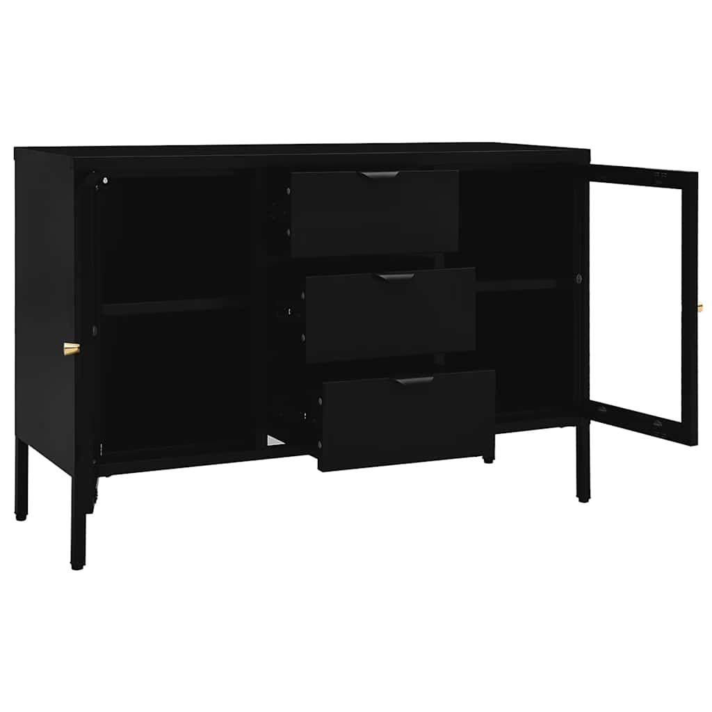 Buffet Noir 105x35x70 cm Acier et verre trempé - XIOS