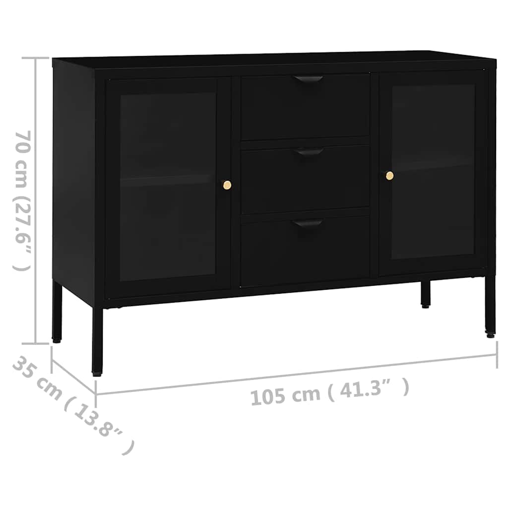 Buffet Noir 105x35x70 cm Acier et verre trempé - XIOS