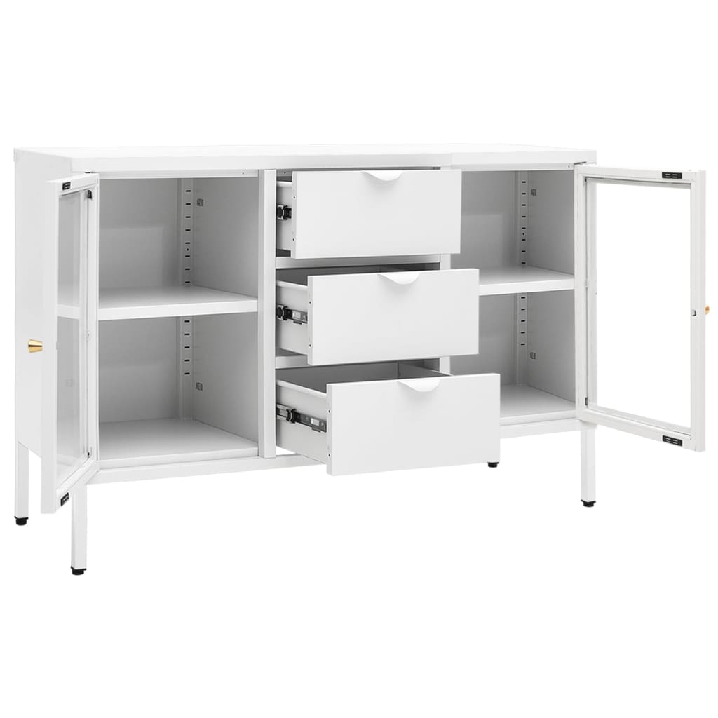 Buffet Blanc 105x35x70 cm Acier et verre trempé - XIOS