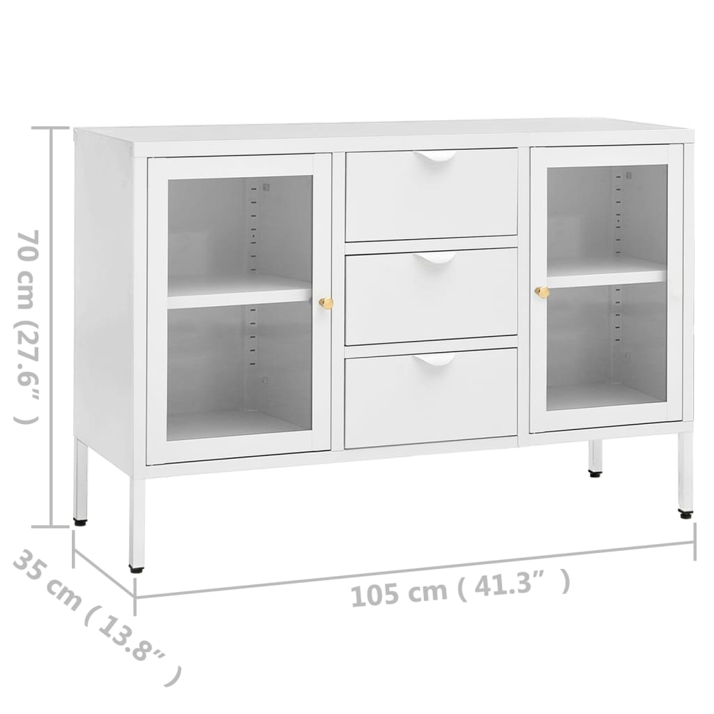 Buffet Blanc 105x35x70 cm Acier et verre trempé - XIOS