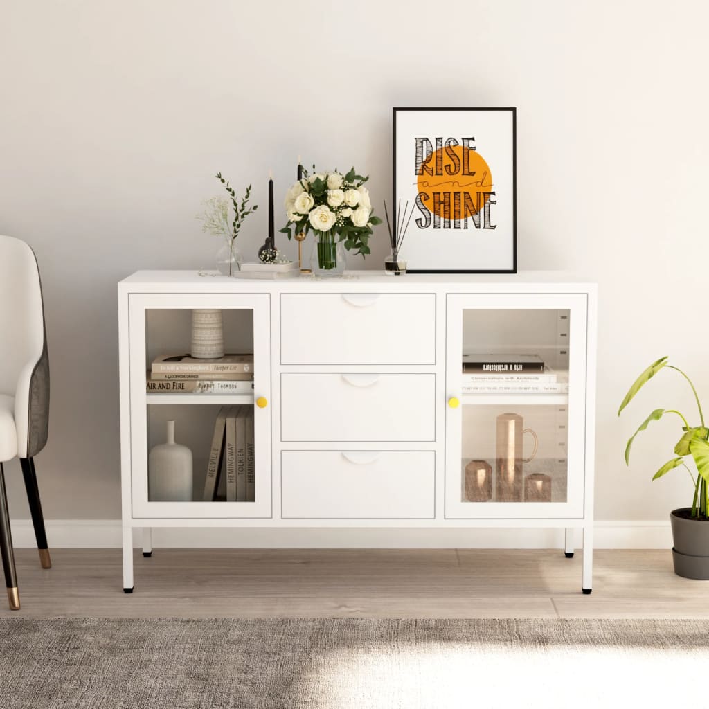 Buffet Blanc 105x35x70 cm Acier et verre trempé - XIOS