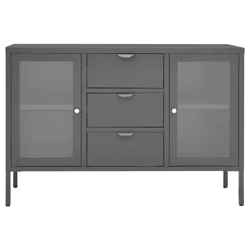 Buffet Anthracite 105x35x70 cm Acier et verre trempé - XIOS