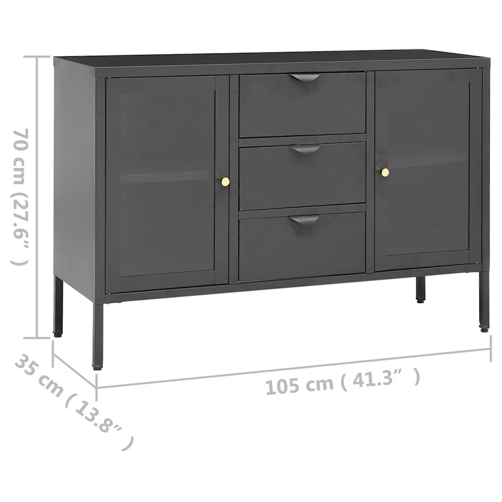 Buffet Anthracite 105x35x70 cm Acier et verre trempé - XIOS