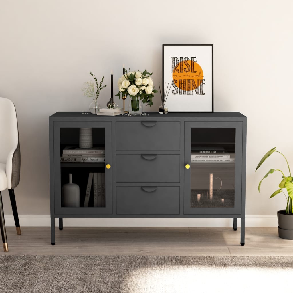 Buffet Anthracite 105x35x70 cm Acier et verre trempé - XIOS