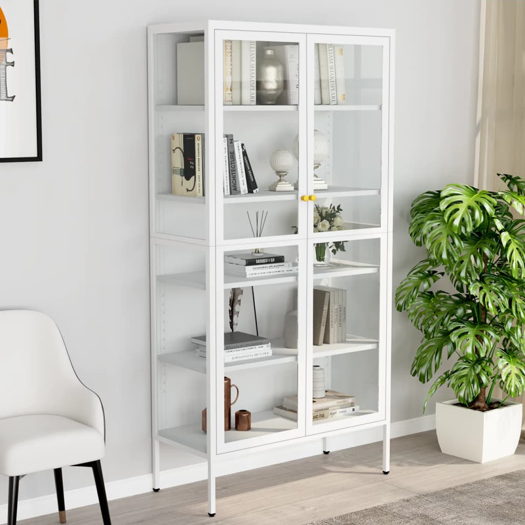 Vitrine d'exposition Blanc 90x40x180 cm Acier et verre trempé - XIOS