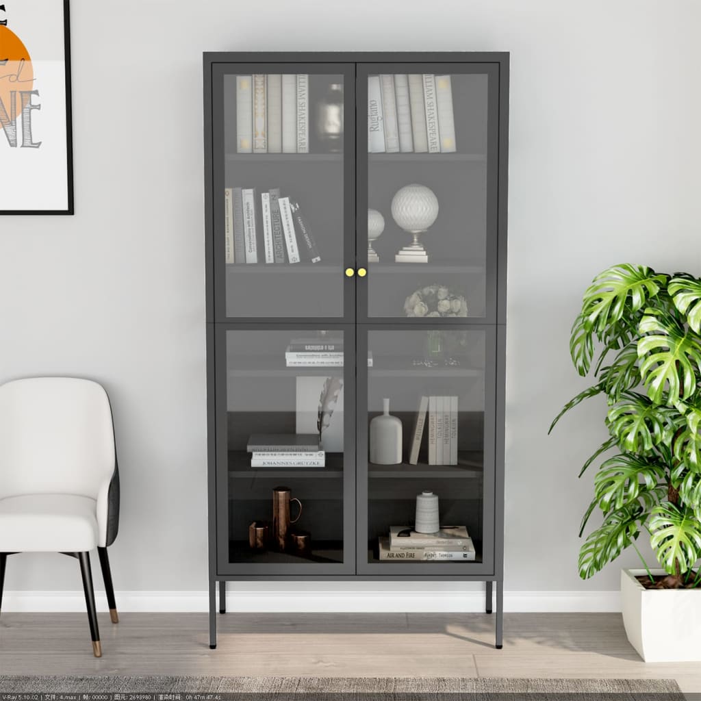 Vitrine d'exposition Anthracite 90x40x180 cm Acier/verre trempé - XIOS