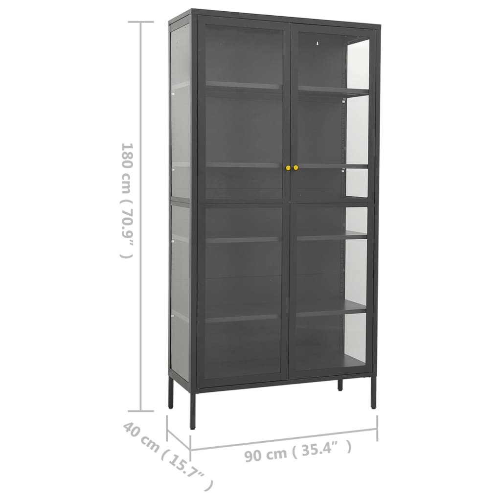 Vitrine d'exposition Anthracite 90x40x180 cm Acier/verre trempé - XIOS