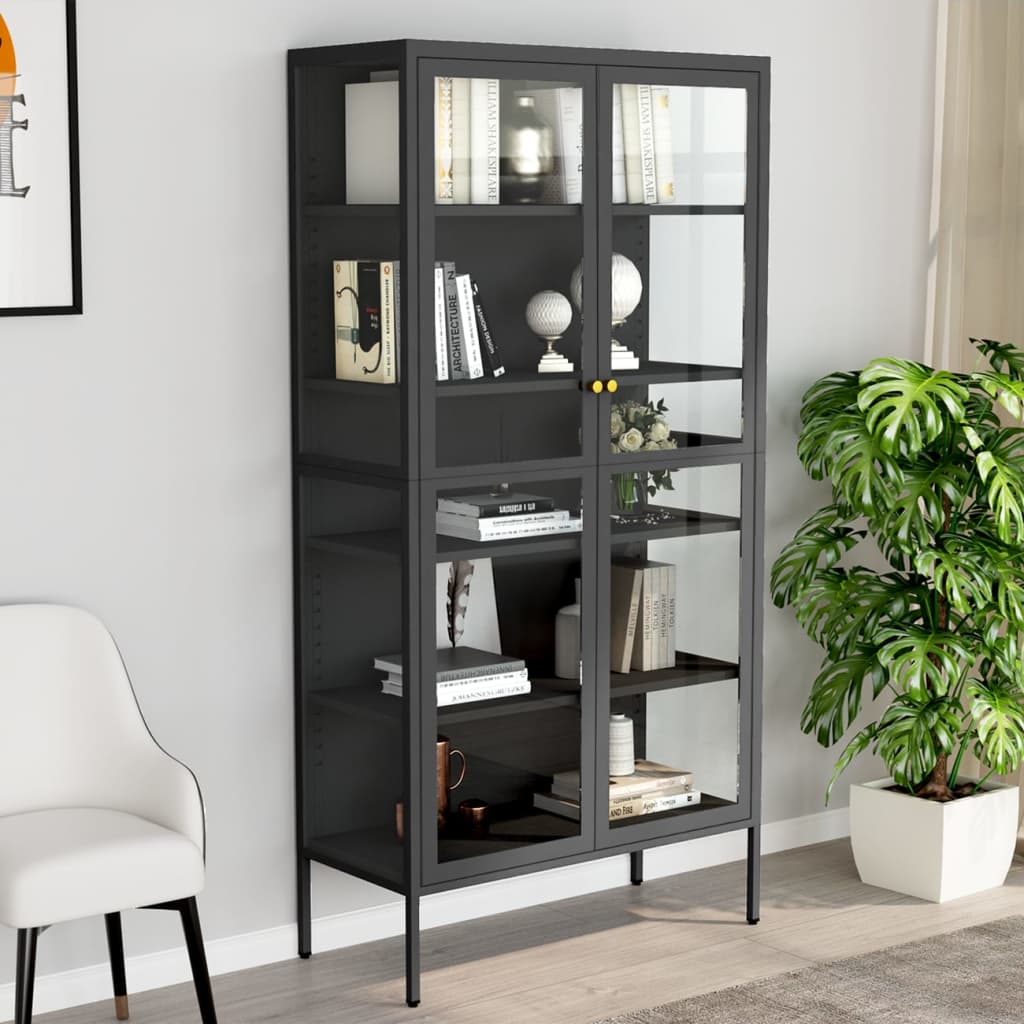 Vitrine d'exposition Anthracite 90x40x180 cm Acier/verre trempé - XIOS
