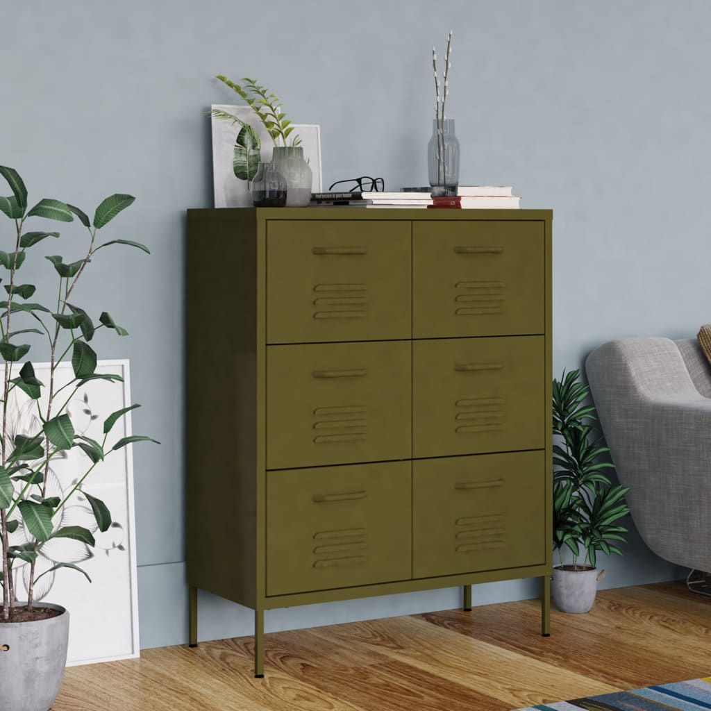 Armoire à tiroirs Vert olive 80x35x101,5 cm Acier - XIOS
