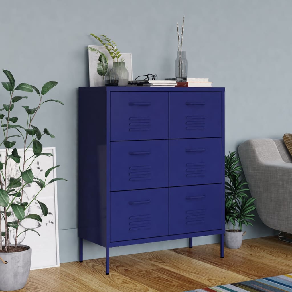 Armoire à tiroirs Bleu marine 80x35x101,5 cm Acier - XIOS