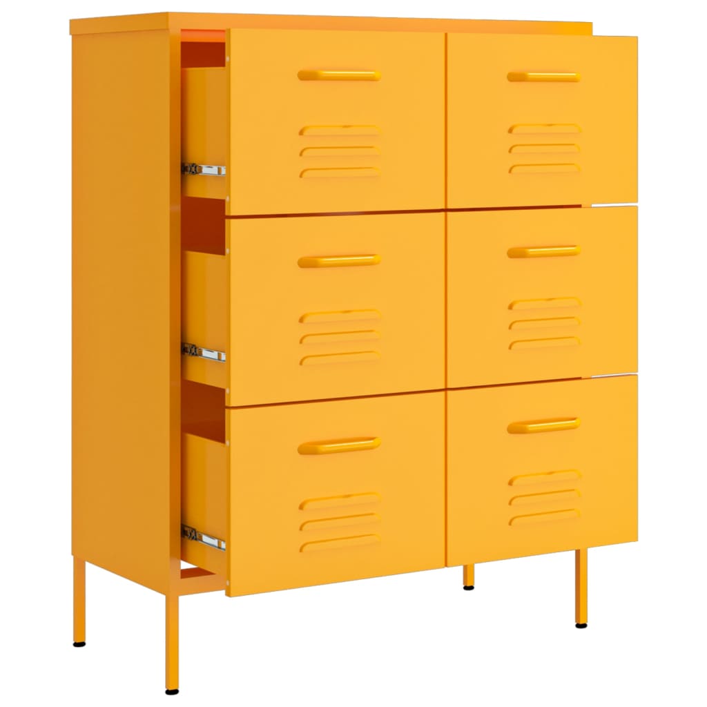 Armoire à tiroirs Jaune moutarde 80x35x101,5 cm Acier - XIOS