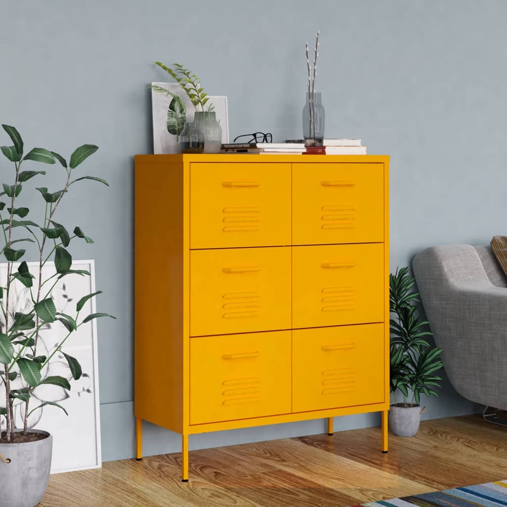 Armoire à tiroirs Jaune moutarde 80x35x101,5 cm Acier - XIOS