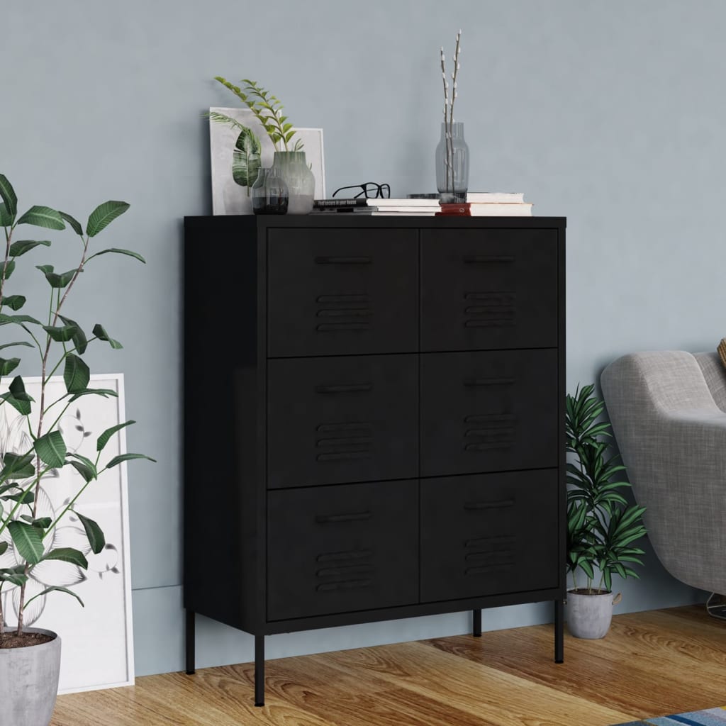 Armoire à tiroirs Noir 80x35x101,5 cm Acier - XIOS