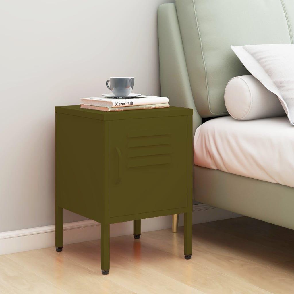 Table de chevet Vert olive 35x35x51 cm Acier - XIOS