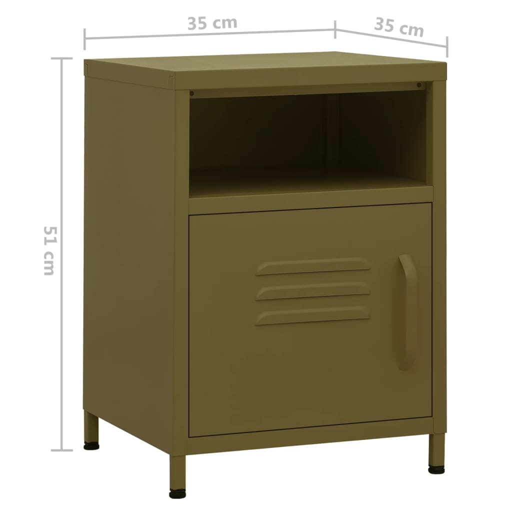 Table de chevet Vert olive 35x35x51 cm Acier - XIOS