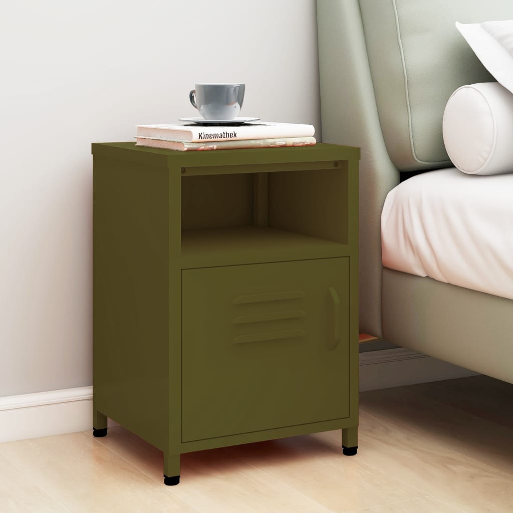 Table de chevet Vert olive 35x35x51 cm Acier - XIOS