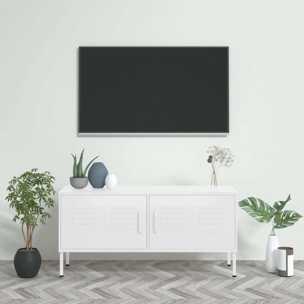 Meuble TV Blanc 105x35x50 cm Acier - XIOS