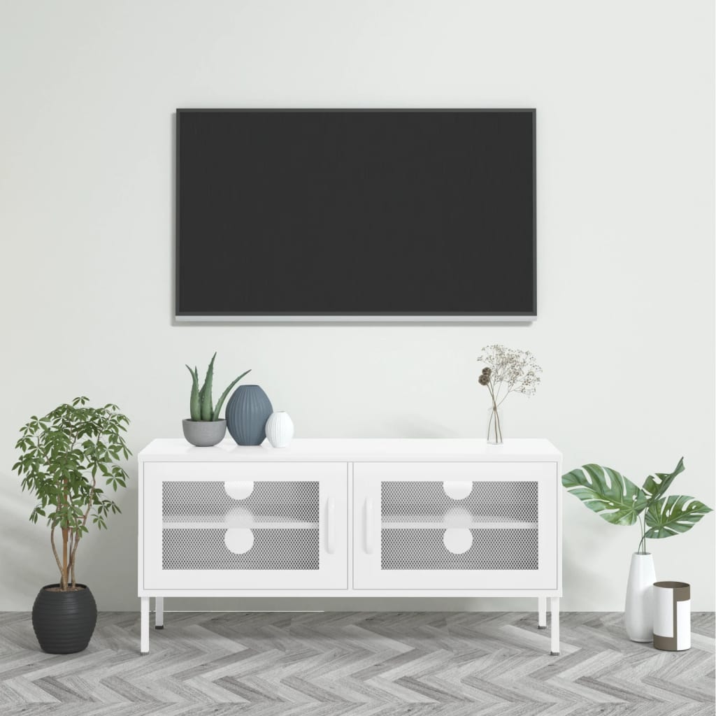 Meuble TV Blanc 105x35x50 cm Acier - XIOS