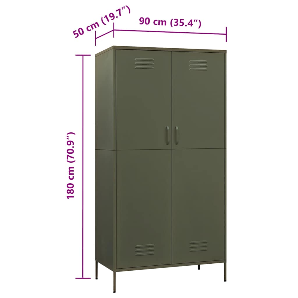 Garde-robe Vert olive 90x50x180 cm Acier - XIOS
