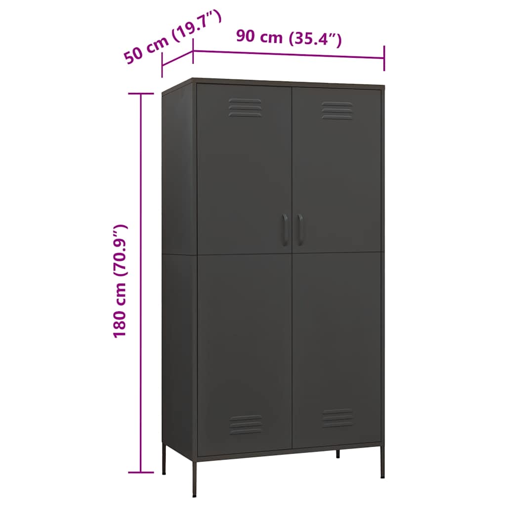Garde-robe Anthracite 90x50x180 cm Acier - XIOS