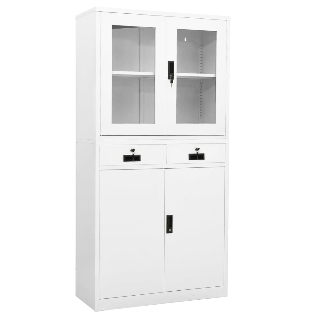 Armoire de bureau Blanc 90x40x180 cm Acier et verre trempé - XIOS