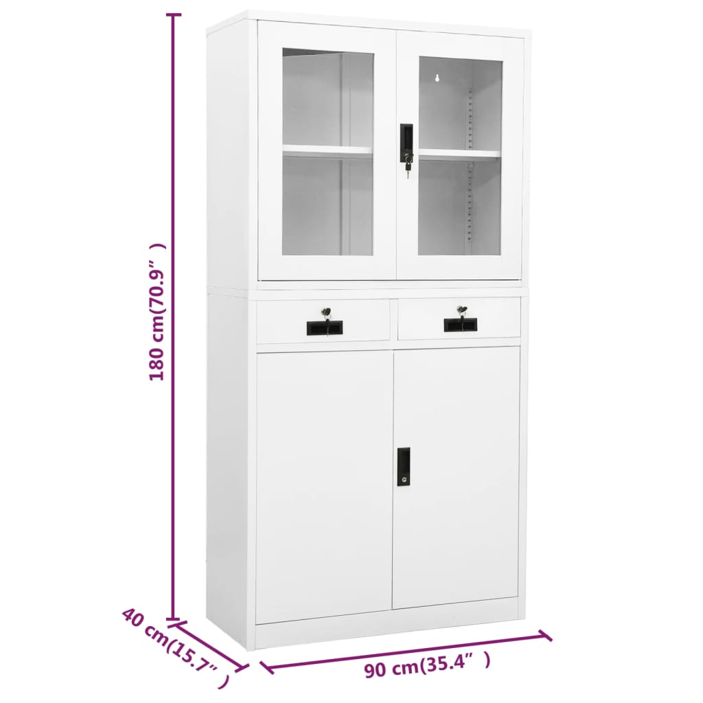Armoire de bureau Blanc 90x40x180 cm Acier et verre trempé - XIOS