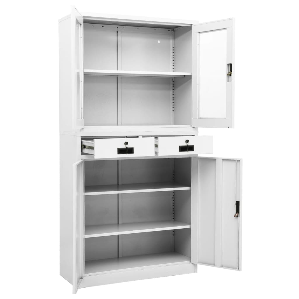 Armoire de bureau Blanc 90x40x180 cm Acier et verre trempé - XIOS