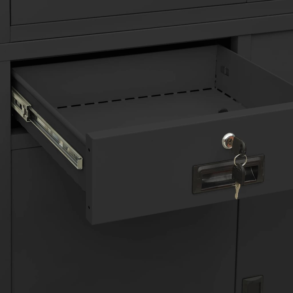 Armoire de bureau Anthracite 90x40x180 cm Acier et verre trempé