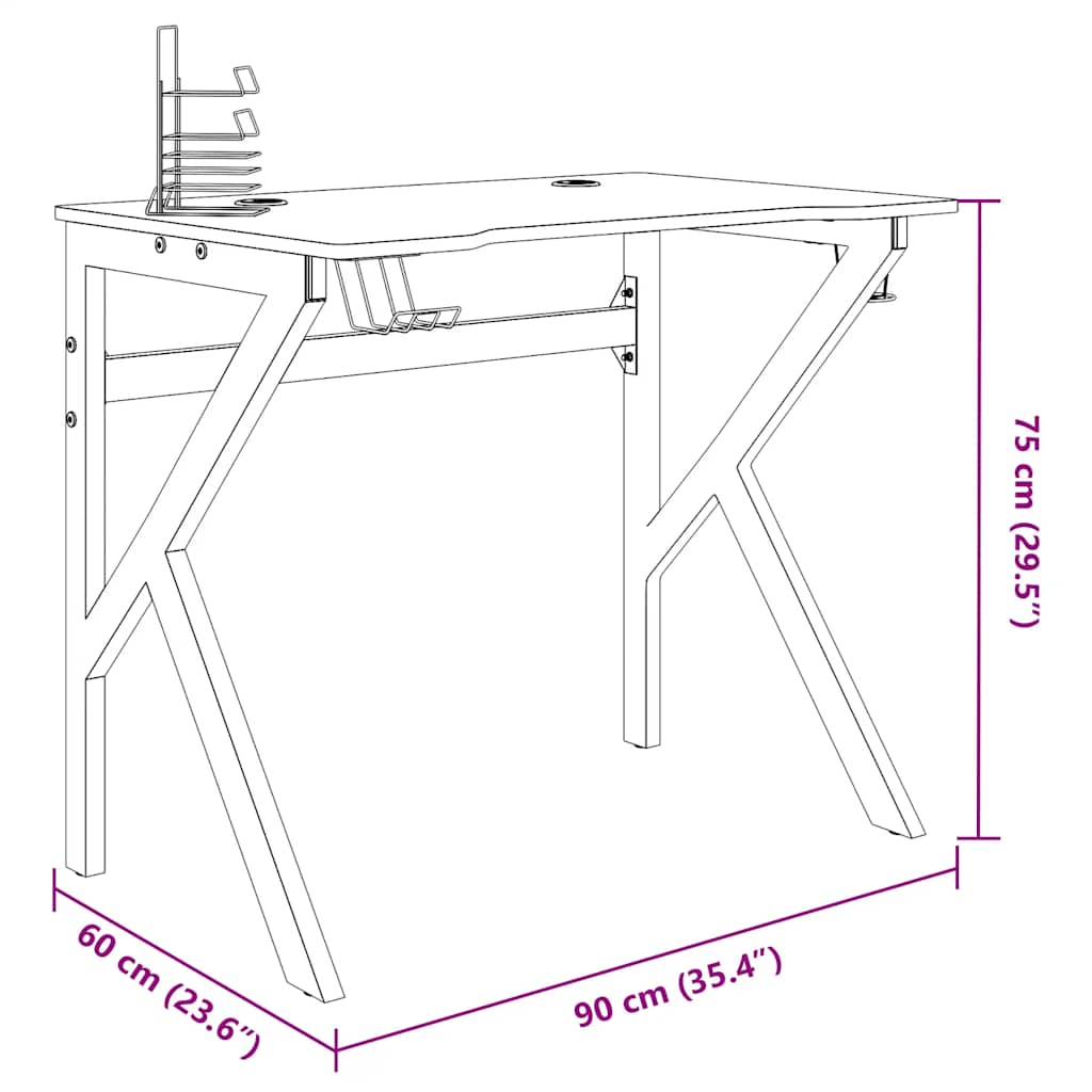 Bureau de jeu avec pieds en forme de K Noir 90x60x75 cm - XIOS